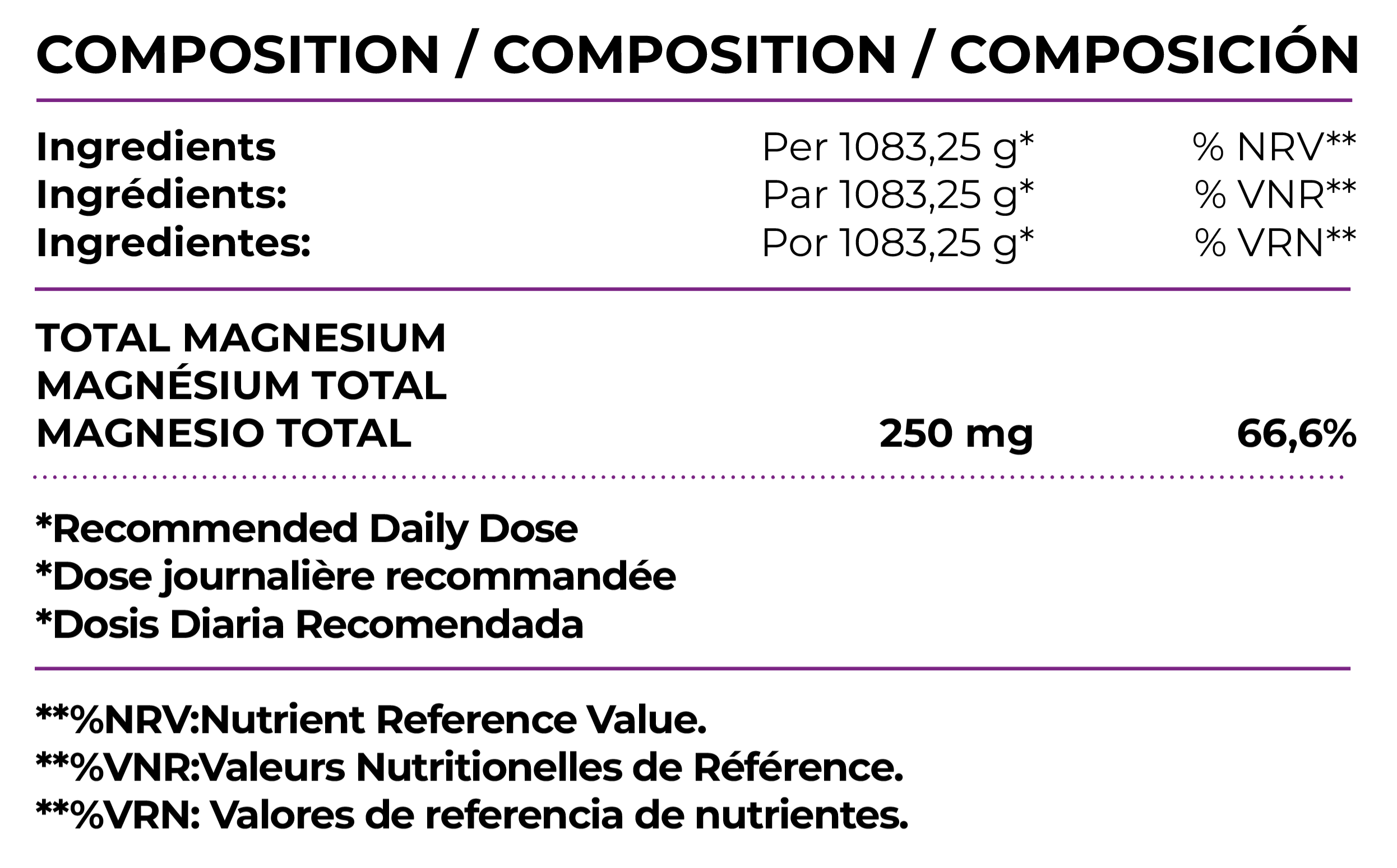 Supplement facts MAGNESIUM POWDER GEN